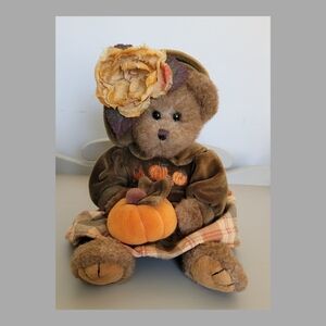 The Bearington Collection Autumn Harvester Bear with velvet pumpkin